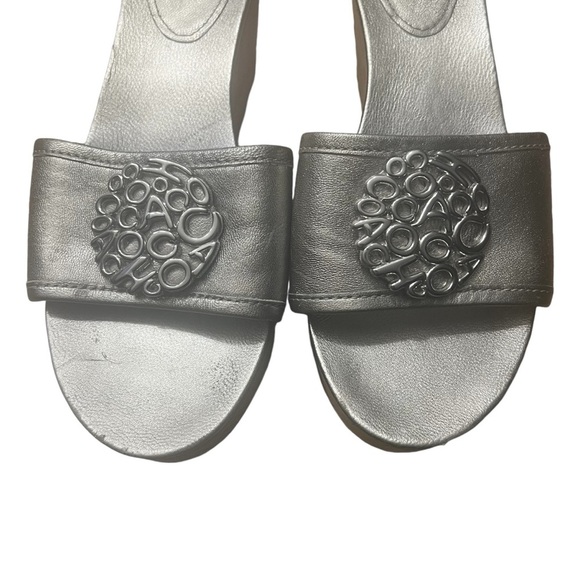 COACH Judith Cork Wedge Sandals w/ COACH Logo in Silver Size 8.5 — GORGEOUS!!! - Picture 3 of 10